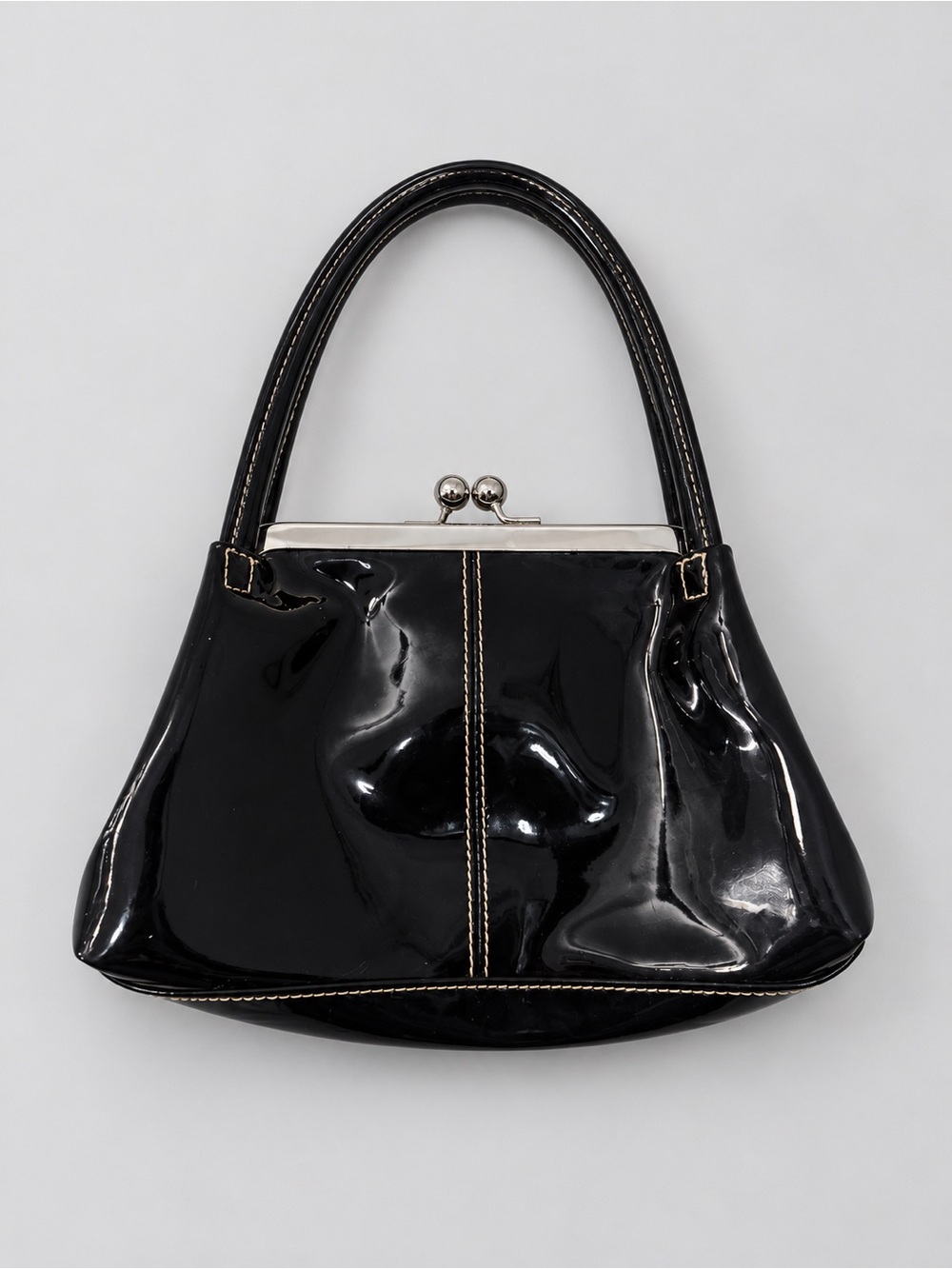 Y2K Retro Black Patent Kisslock Frame Handbag